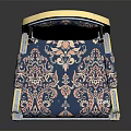 Elegant Ornate Chair With Blue Floral Upholstery And Gold Decorative Trim