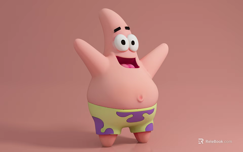 Patrick Star Movie Character With Pink Body Big Eyes Open Arms And Happy Expression 3d model 