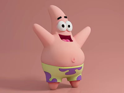 Patrick Star Movie Character With Pink Body Big Eyes Open Arms And Happy Expression 3d model