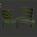 Green Connected Outdoor Chairs With Wooden Slats And Vintage Weathered Look