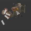Construction Site Components Featuring White Temporary Buildings Metal Frames And Debris