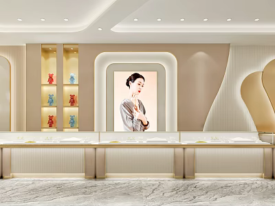 Luxury Jewelry Store Interior With Glass Display Counters And Elegant Decorative Elements 3d model