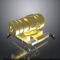 Golden Weapon with Cannon Barrel Design on Decorative Shiny Base and Detailed Metallic Structure
