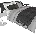 Modern Double Bed With Gray Black Bedding Pillows And Side Tables 3d model