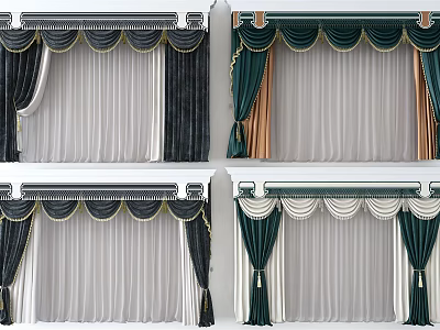 Luxurious Decorative Curtains With Dark And Light Color Fringe And Valance Design 3d model