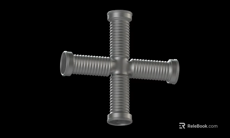 Cross Shaped Metal Plumbing Pipe With Threaded Connections For Industrial Use 3d model 