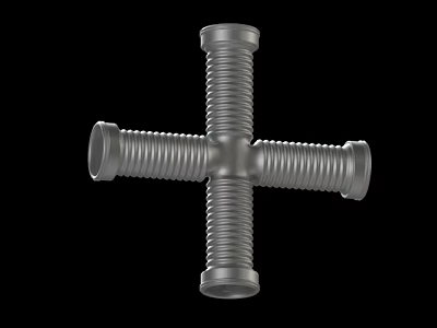 Cross Shaped Metal Plumbing Pipe With Threaded Connections For Industrial Use 3d model
