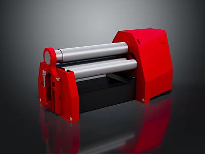 Red Metalworking Rolling Equipment With Dual Silver Rollers And Solid Construction 3d model