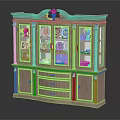Wooden Console Sideboard Cabinet With Glass Doors Drawers And Decorative Design