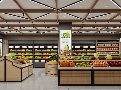 Fresh Fruit Store Interior With Well Arranged Shelves And Various Fruits 3d model