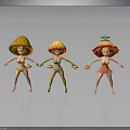 Anthropomorphic Fruit Characters In Pineapple Strawberry Hats Standing With Colorful Costumes And Small Fruits