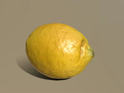 Single Ripe Yellow Lemon With Bright Shiny Surface On Gray Background 3d model