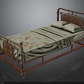Vintage Metal Bed With Carved Headboard Footboard And Light Colored Sheets