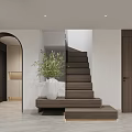 Dining Living Room Interior With Arched Doorway Staircase And Green Plant