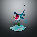 Shark Aquatic Animal with Open Mouth Small Fish Bubbles and Aquatic Plants on Water Ripples