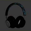 Modern Black Over Ear Headphones With Blue Patterned Headband Design 3d model