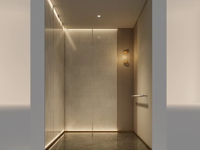 Modern Elevator Corridor With Textured Walls Lighting And Handrail 3d model