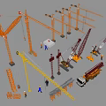 Heavy Industrial Construction Equipment With Tower Cranes Mobile Cranes Truck And Workers On Site