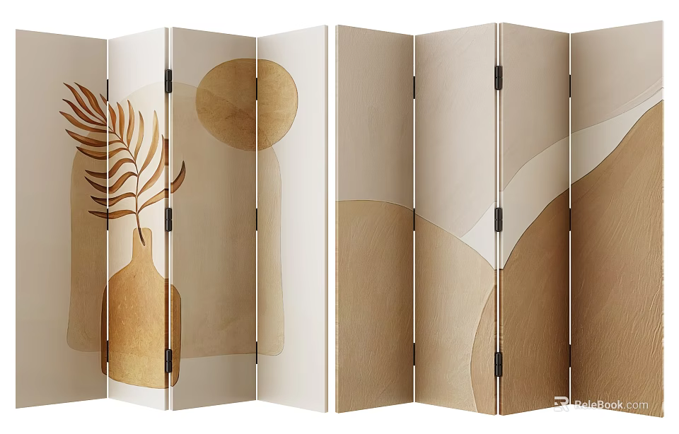 Modern Room Divider With Artistic Vase Fern And Geometric Patterns 3d model 