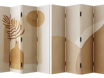 Modern Room Divider With Artistic Vase Fern And Geometric Patterns 3d model