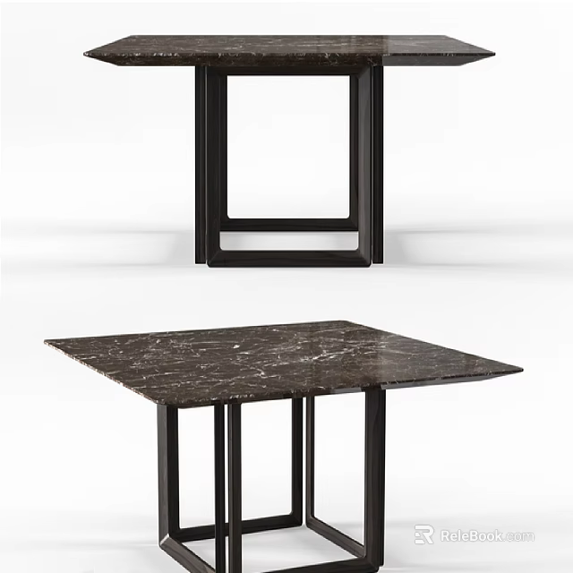 Modern Side Table With Black Metal Frame And Marble Top Design 3d model