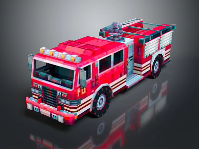 Red Block Style Fire Truck Toy With Ladder And Detailed Design 3d model