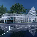 Modern Garden Ornaments in Courtyard with Water Pool Seating Trees and Decorative Structure