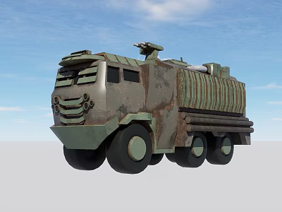Camouflaged Military Truck Heavy Duty Multi Wheel Design With Roof Mounted Equipment Blue Sky Background 3d model