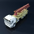 Industrial Concrete Pump Truck Featuring Extendable Red Boom And Vehicle Chassis