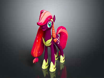 Colorful Cartoon Pony Toy With Pink Purple Mane Green Eyes And Yellow Accents 3d model