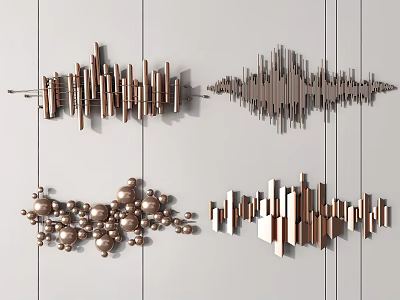 Various Copper Metal Wall Decor with Striped Spherical and Geometric Patterns 3d model