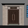 Elegant Facade Entrance With Bronze Double Doors Carved Plaque Side Window Light Stone Wall Steps