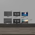 Various Size TVs Including 70 Inch 65 Inch 60 Inch Displaying Time And Scenery