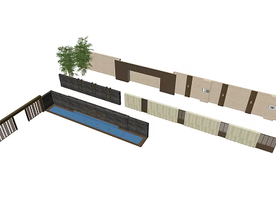 Modern Building Exterior Wall Design With Wooden Panels And Green Plants 3d model
