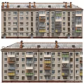 Multi Storey Residential Building Exterior Design With Colorful Balconies Multiple Windows And Chimneys