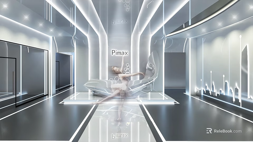 Modern Front Desk Reception Design With Bright Lighting And Sleek Interior Style 3d model