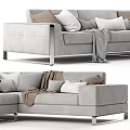 Modern Gray Sectional Sofa With Plush Cushions And Cozy Throw Blanket 3d model