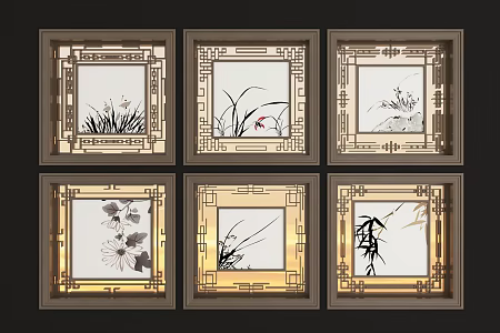 Chinese-style flower-cut window 3d model
