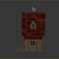 Wooden Cottage With Red Roof Small Windows Porch Steps And Weather Vane