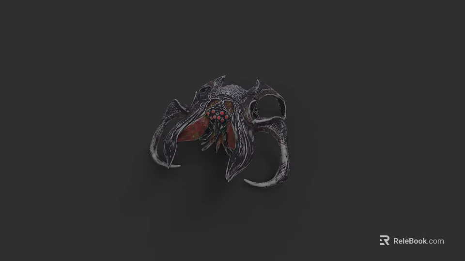 Intricate Metallic Sculpture With Red Accents On Black Background Design 3d model 