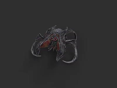 Intricate Metallic Sculpture With Red Accents On Black Background Design 3d model