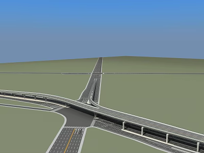 Modern Interchange Bridge Featuring Multiple Lanes Road Connections And Green Landscape 3d model