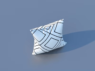 White Pillow with Black Geometric Line Patterns on Light Blue Background 3d model