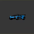 Blue Sports Car With Black Stripes And Rear Wing Sleek Design