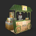 Commercial Mobile Food Cart With Green Awning Chef Figurine And Bread Boxes For Street Business