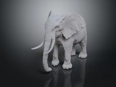 Realistic White Elephant 3D Model Rendered on Dark Reflective Surface 3d model