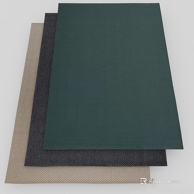 Square Rugs In Green Dark And Beige Textured Woven Design For Home Decor 3d model 