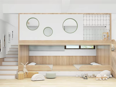 Modern Lunch Break Room Lounge Kindergarten Lunch Break Room Bunk Bed Slide 3d model