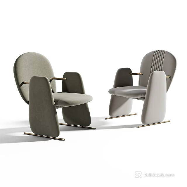 Modern Accent Chairs With Curved Backrest Armrests And Neutral Upholstered Metal Base 3d model 