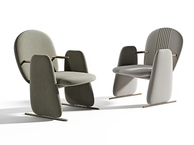 Modern Accent Chairs With Curved Backrest Armrests And Neutral Upholstered Metal Base 3d model